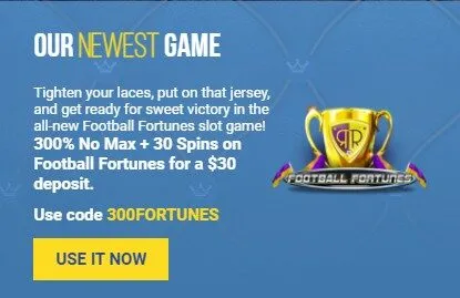 True Blue Casino 300% + 30 Free Spins Deposit Bonus 4 300% No Max + 30 Spins On Football Fortunes For A $30 Deposit