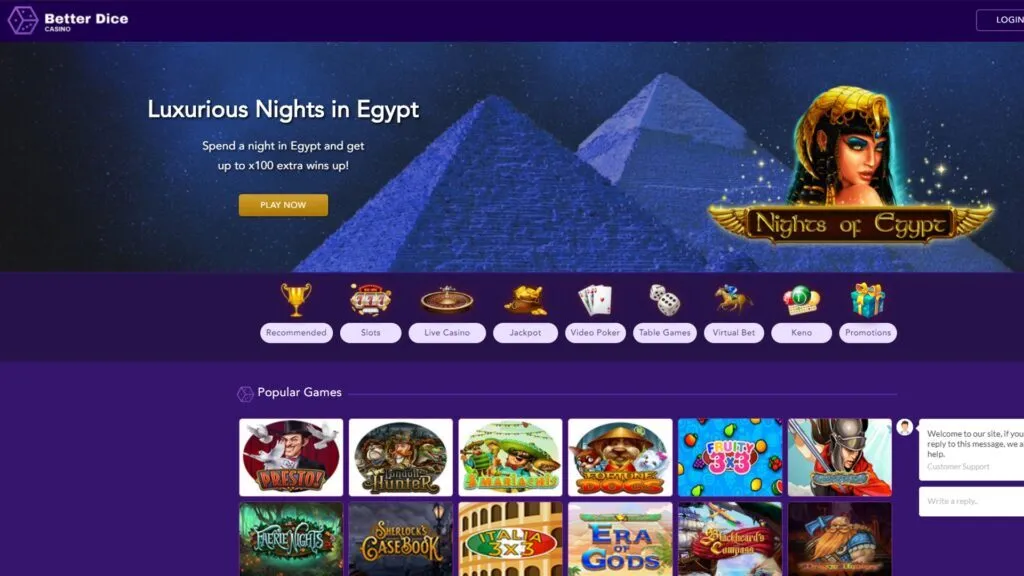 BetterDice Casino Welcome Bonus Homepage