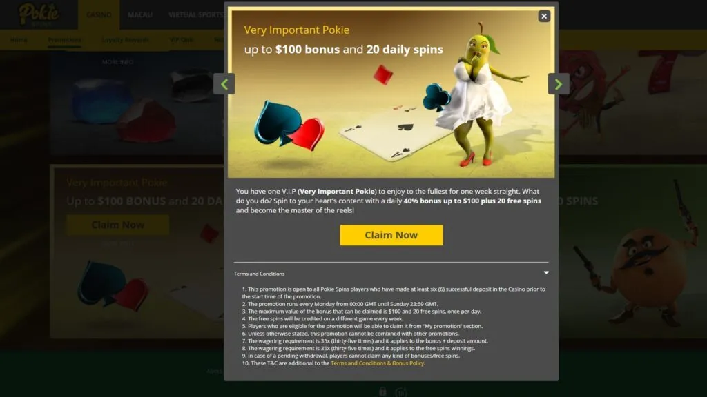 Pokie Spins Casino Deposit Bonus