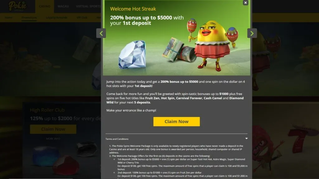 Pokie Spins Casino Deposit Bonus
