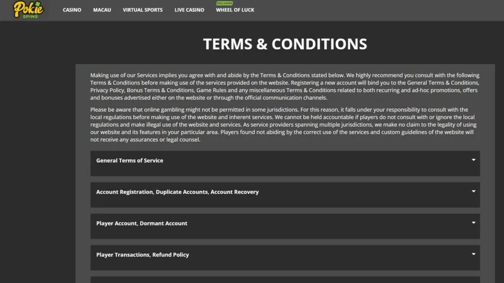 Pokie Spins Casino Deposit Bonus Terms