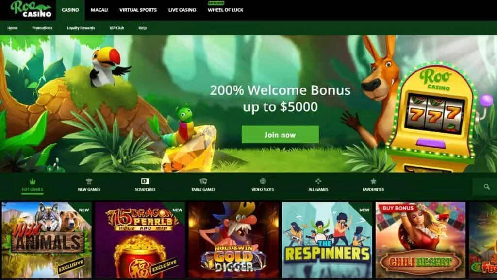 Roo Casino Homepage