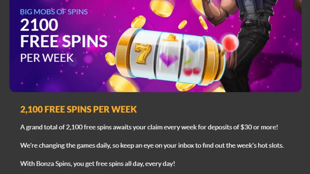 bonza spins casino 2100 free spins