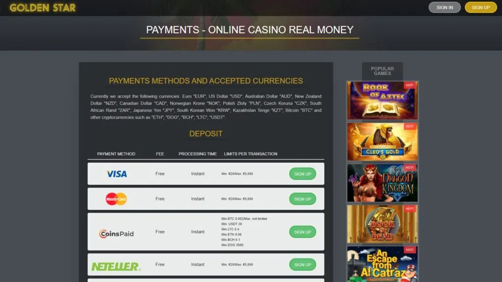 Golden Star Casino Banking