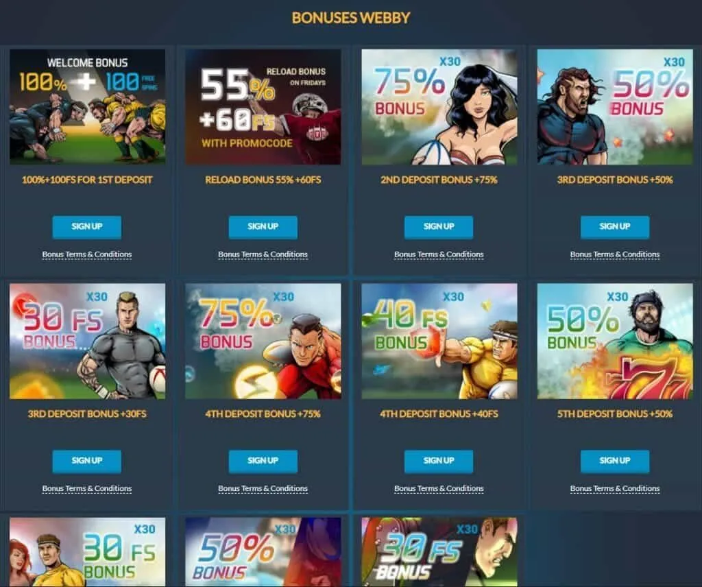 Webby Slot Casino Welcome Bonus
