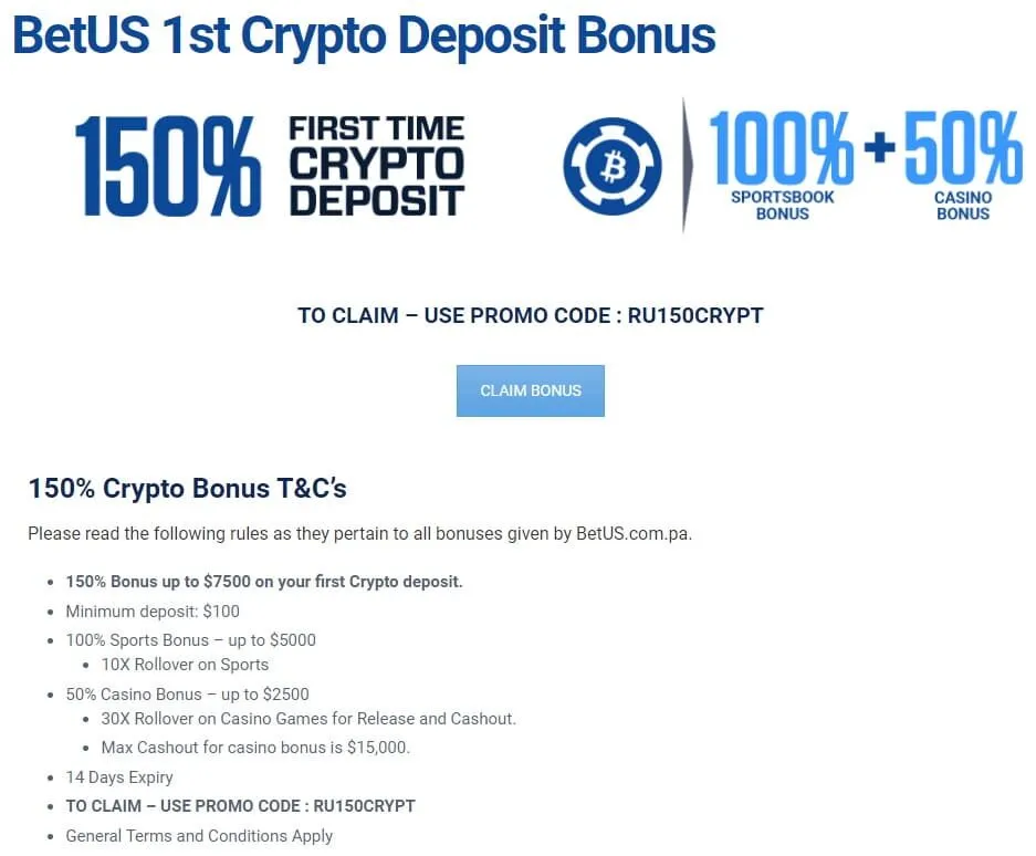 BetUS Casino 150% up to $7500 4 Betus Casino 150% Up To $7500 Bonus Terms