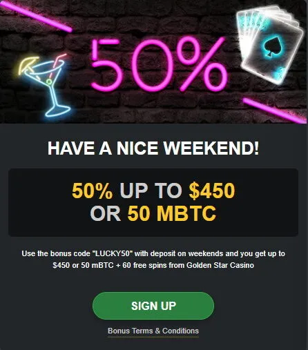 Golden Star Casino 60 free spins + 50% up to $450 4 Golden Star Casino 50% Up To $450 Bonus Terms