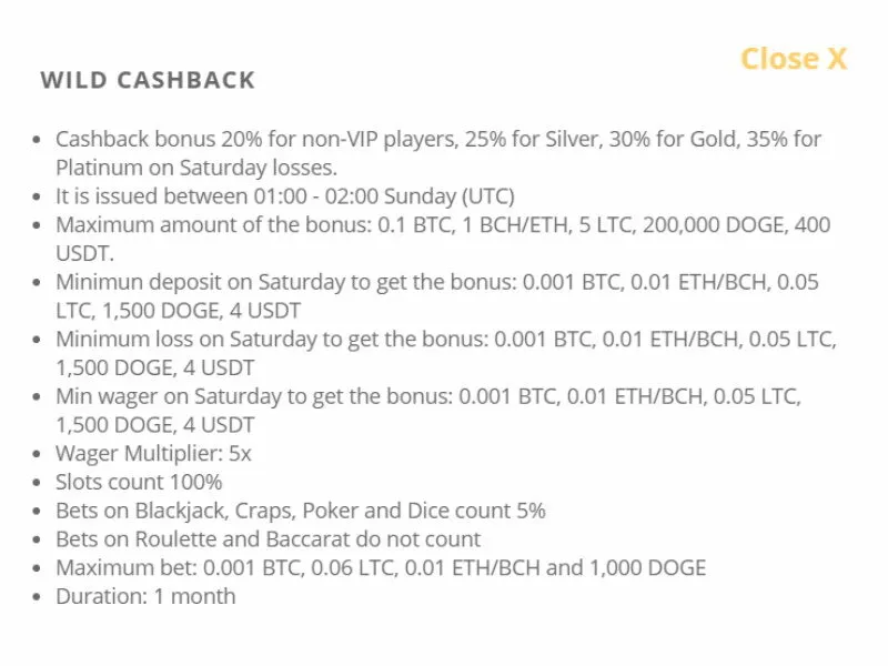 CryptoWild Casino 35% Cashback 7 Cryptowild Casino 35% Cashback Bonus Terms Special Conditions