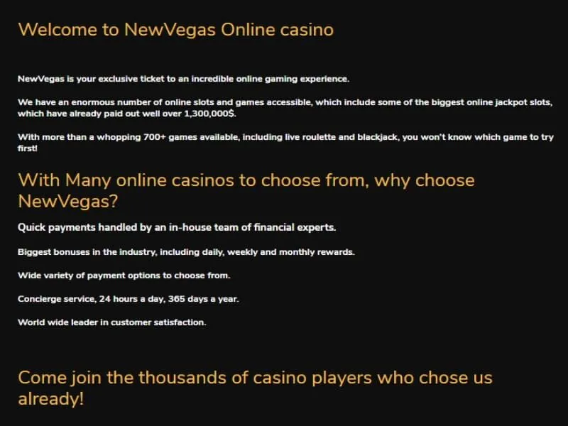 Newvegas Casino 5% Cashback Special Conditions