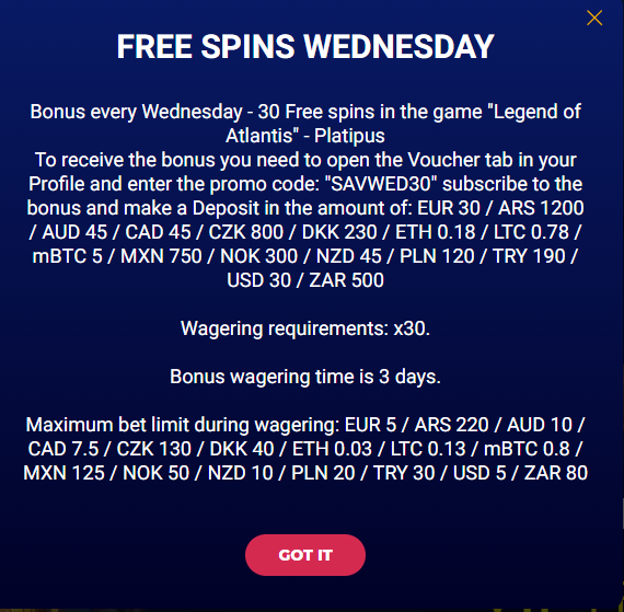 Savarona Casino 30 Free Spins on Wednesday Reload Bonus 3 Savarona Casino 30 Free Spins on Wednesday Reload Bonus Special Conditions