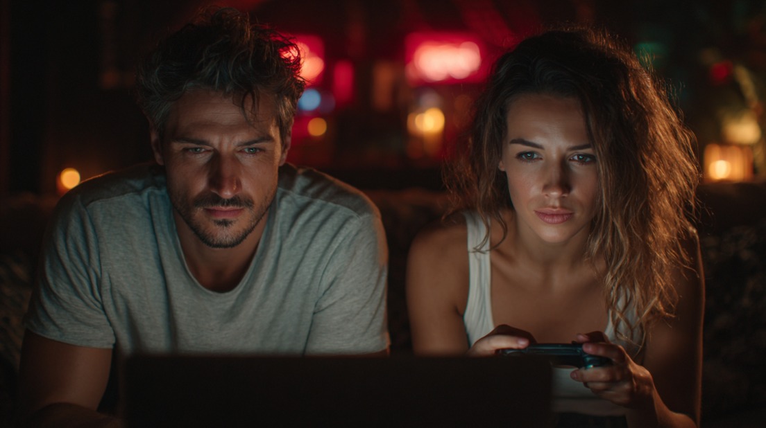 Players Enjoying Immersive Online Casino Experience On Laptop And Phone