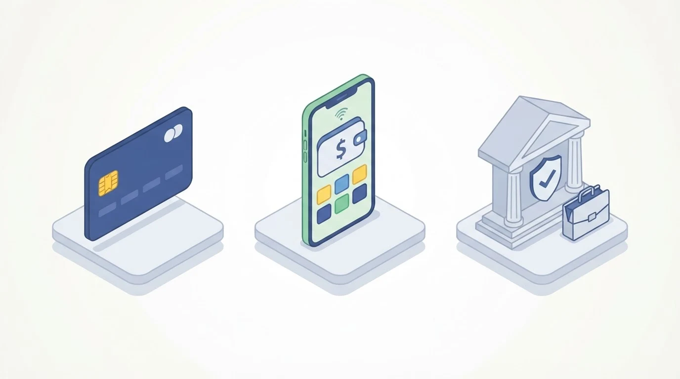 Skrill Casinos: How Deposits and Withdrawals Actually Move 3 Isometric illustration comparing card, e-wallet, and bank payment methods