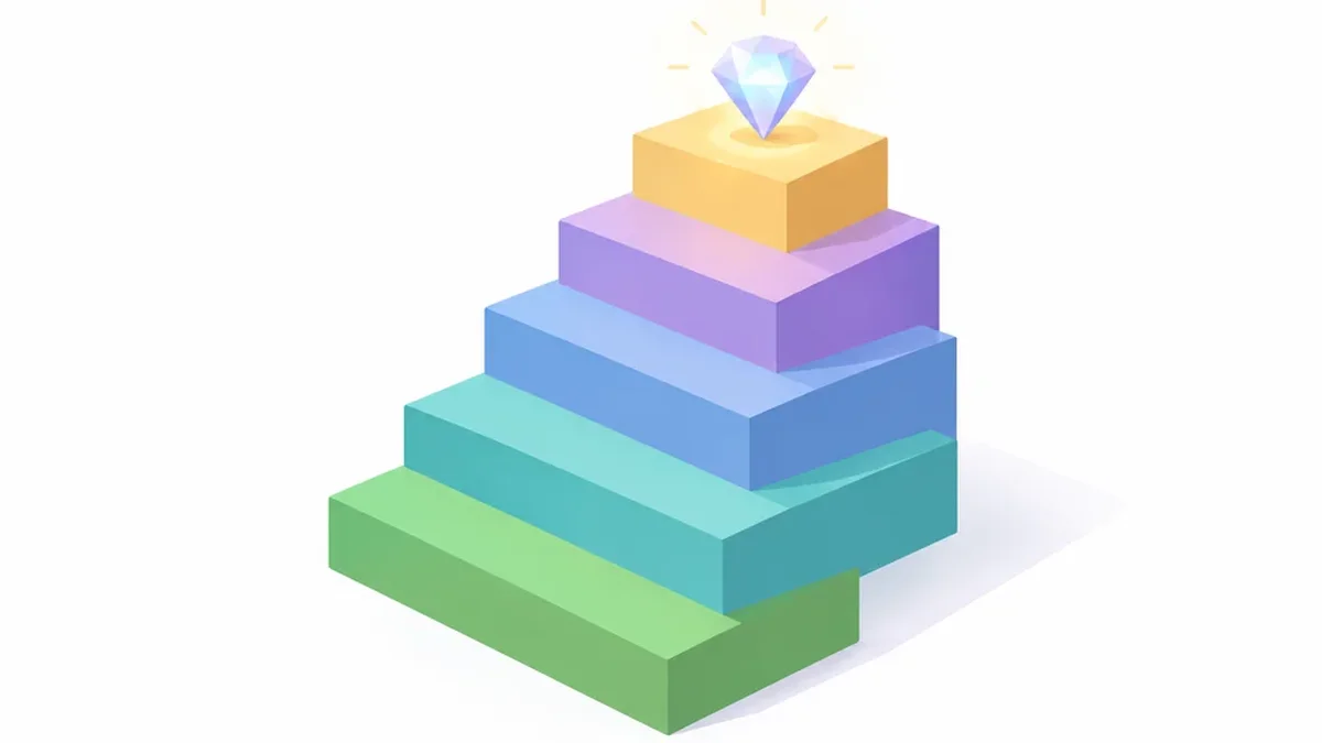 Isometric staircase of ascending loyalty tiers topped by a glowing diamond
