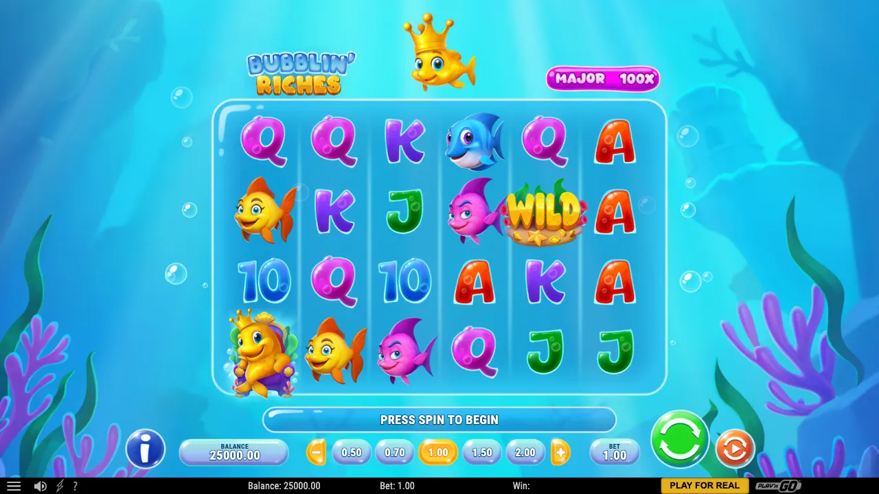 Bubblin' Riches slot demo screenshot, underwater fish theme
