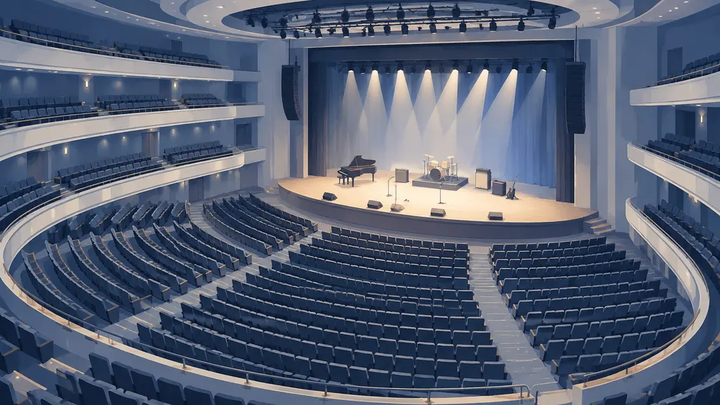 Casino Rama Events: How the Entertainment Centre Works, Tickets, and Entry Rules 2 Isometric illustration of a large concert hall with tiered seating and a lit stage