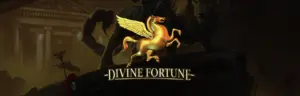 Divine Fortune slot official artwork by NetEnt, winged horse and a Greek temple