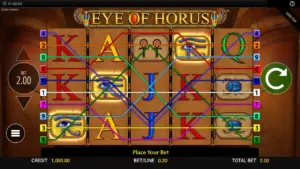 Eye of Horus slot demo screenshot, Egyptian symbols and ten paylines