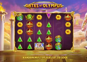 Gates of Olympus slot demo screenshot, Zeus and the 6x5 grid