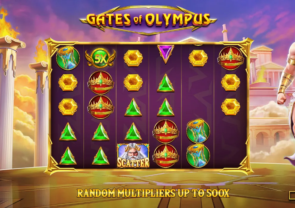 Gates of Olympus 1 Gates of Olympus slot demo screenshot, Zeus and the 6x5 grid
