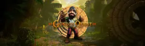 Gonzo's Quest slot official artwork by NetEnt, Gonzo the explorer in a jungle
