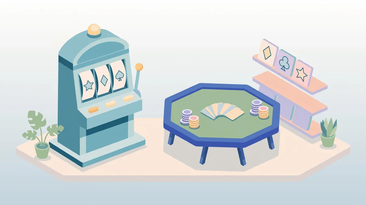 Ruby Slots No Deposit Bonus: $25 Free Chip With Code PADDY25 4 Slot machine next to a card table, online casino game library concept