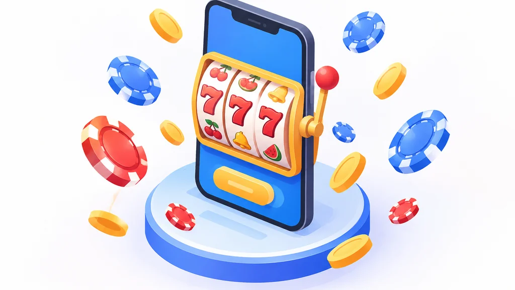 Smartphone showing slot reels and casino chips
