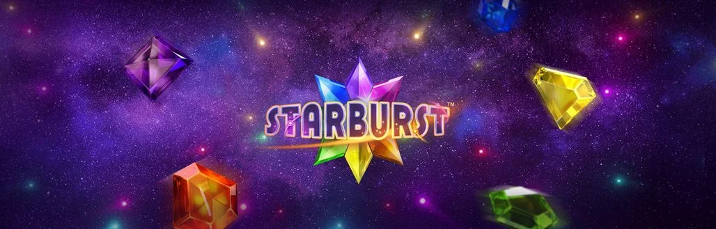Starburst slot artwork with gems on a starry background, image courtesy of NetEnt