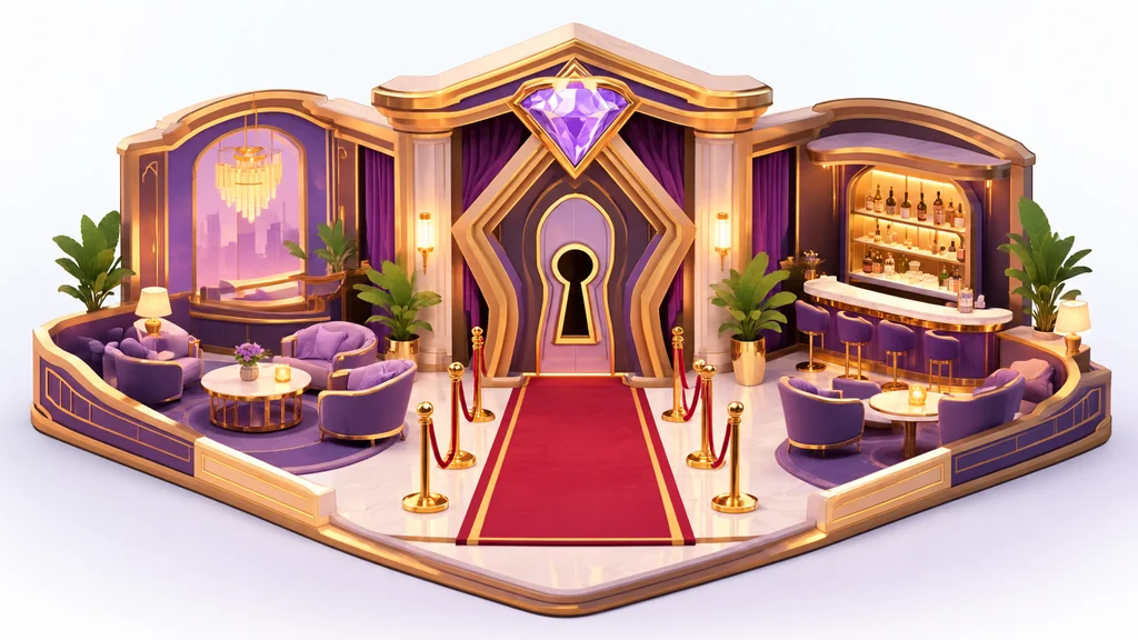 Casino Classic Rewards: The Six-Tier Ladder and the Invite-Only VIP Room Explained 4 Invite-only VIP casino room with luxurious seating and diamond-shaped entrance door