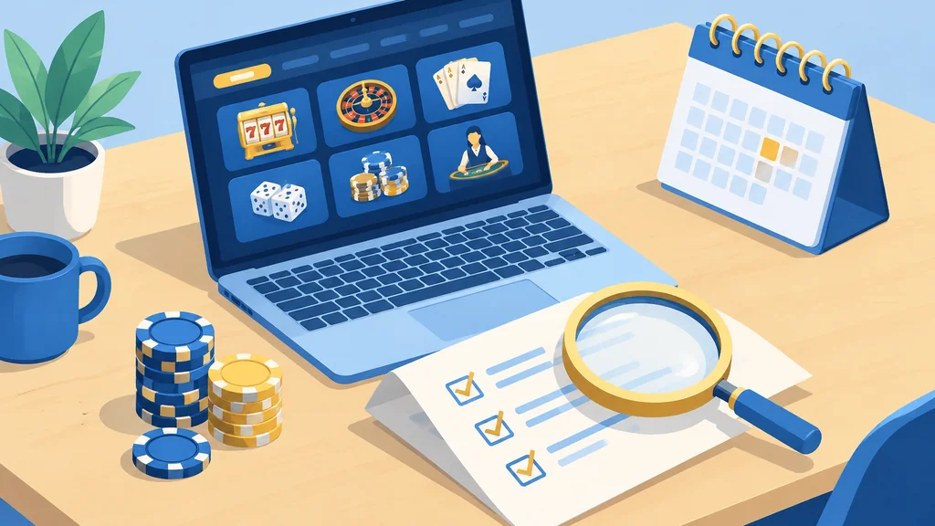 Isometric desk scene with a magnifying glass over bonus terms paperwork