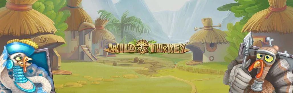 Wild Turkey slot artwork with turkey characters in a village, image courtesy of NetEnt